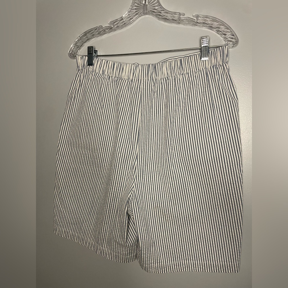 Denim & Co Vintage Blue White Stripe Shorts 4 Pockets Elastic Waist 7" Inseam - Picture 11 of 16